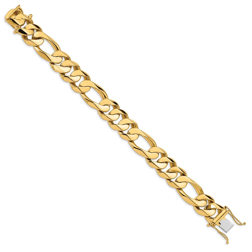 Solid 14K Yellow Gold 8.25 inch 15.7mm Heavy Hand Polished Figaro Link with Box Catch Bracelet