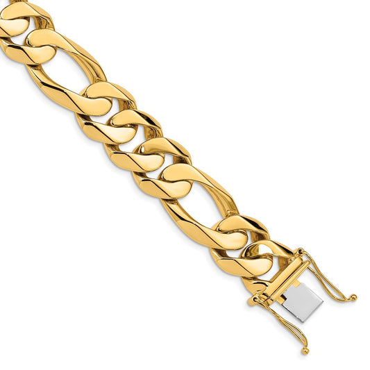 Solid 14K Yellow Gold 8.25 inch 15.7mm Heavy Hand Polished Figaro Link with Box Catch Bracelet