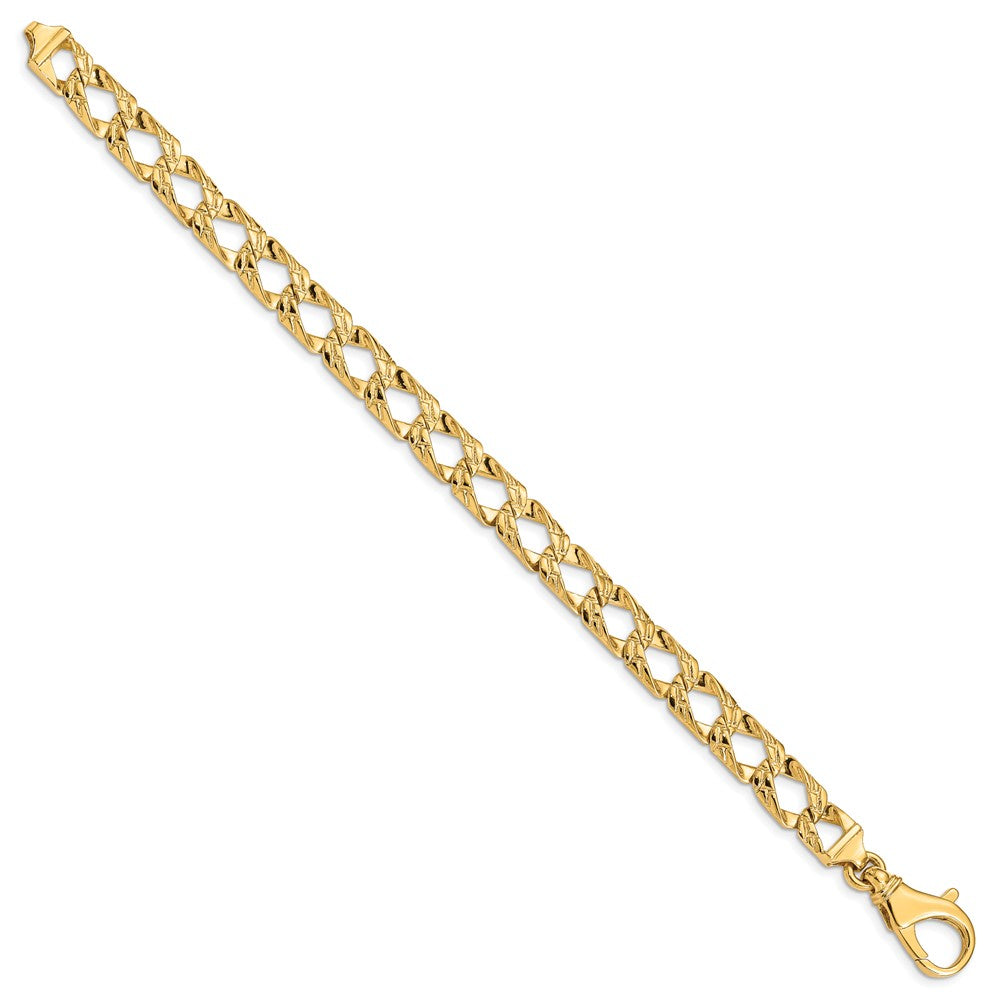 Solid 14K Yellow Gold 7 inch 8.6mm Hand Polished Fancy Link with Fancy Lobster Clasp Bracelet