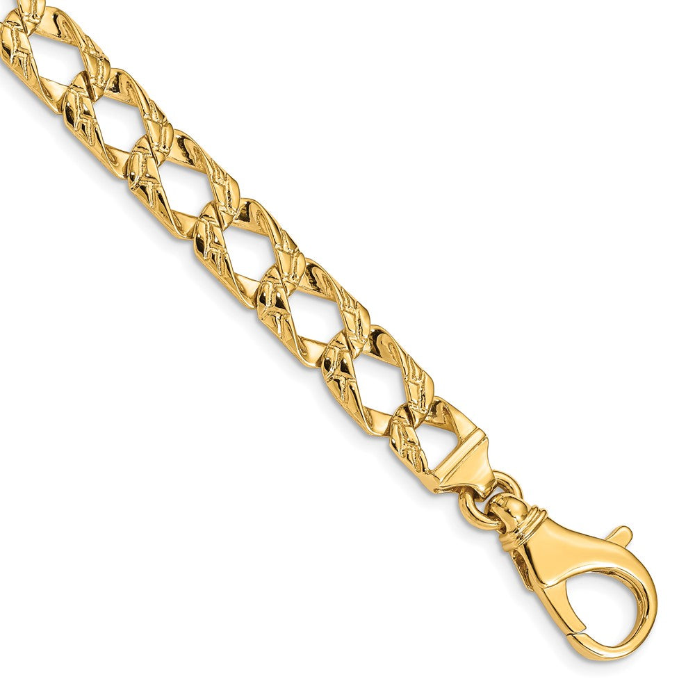 Solid 14K Yellow Gold 7 inch 8.6mm Hand Polished Fancy Link with Fancy Lobster Clasp Bracelet