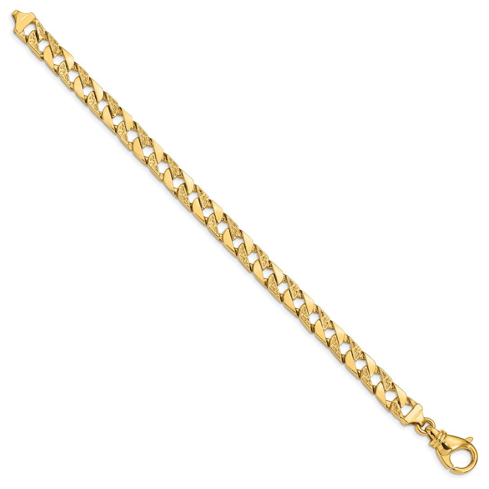 Solid 14K Yellow Gold 7 inch 7.5mm Hand Polished Fancy Link with Fancy Lobster Clasp Bracelet