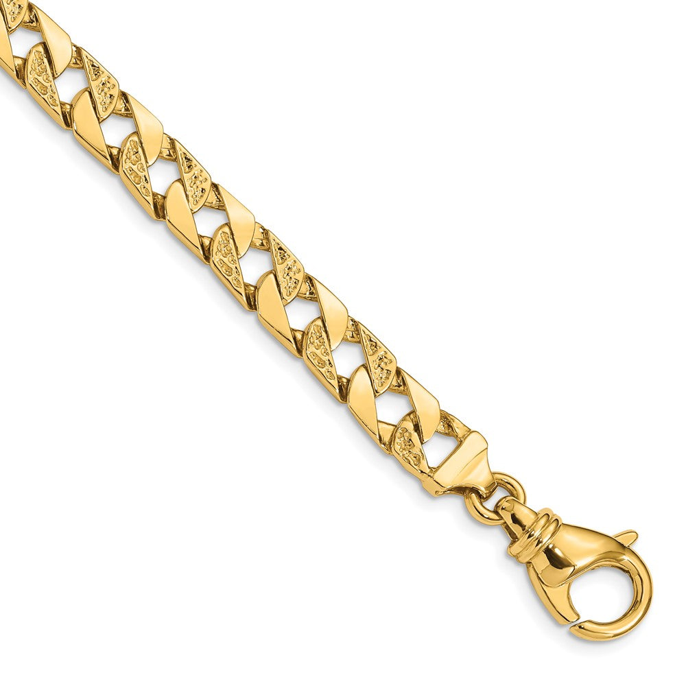 Solid 14K Yellow Gold 7 inch 7.5mm Hand Polished Fancy Link with Fancy Lobster Clasp Bracelet