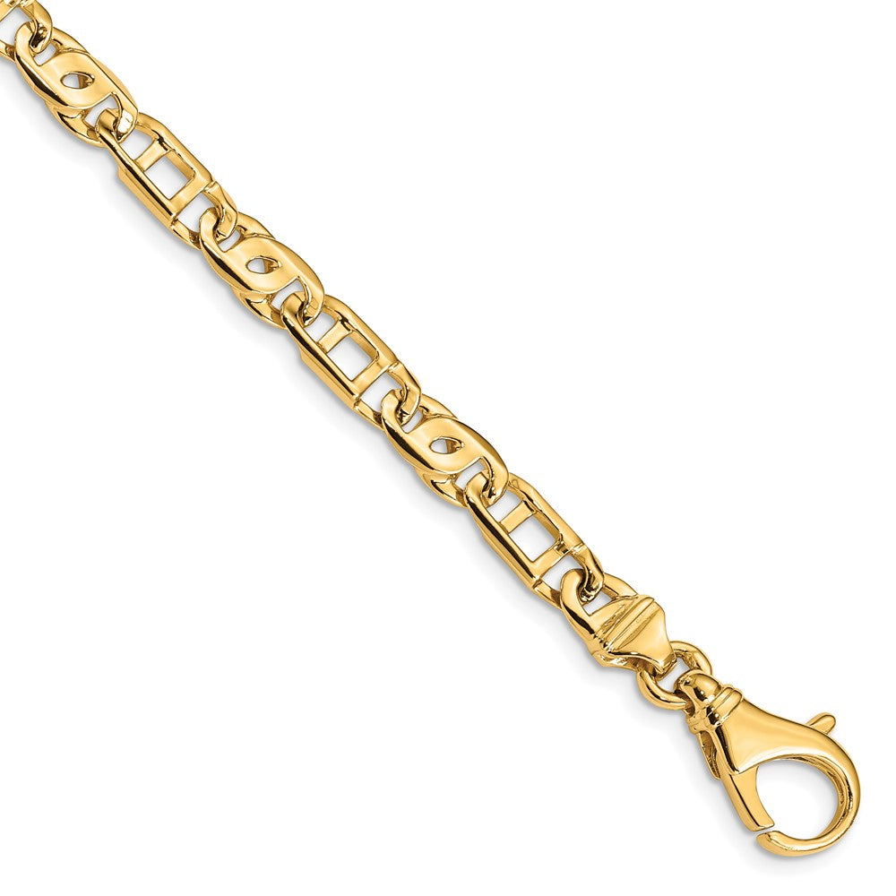 Solid 14K Yellow Gold 7.5 inch 5.5mm Hand Polished Fancy Link with Fancy Lobster Clasp Bracelet