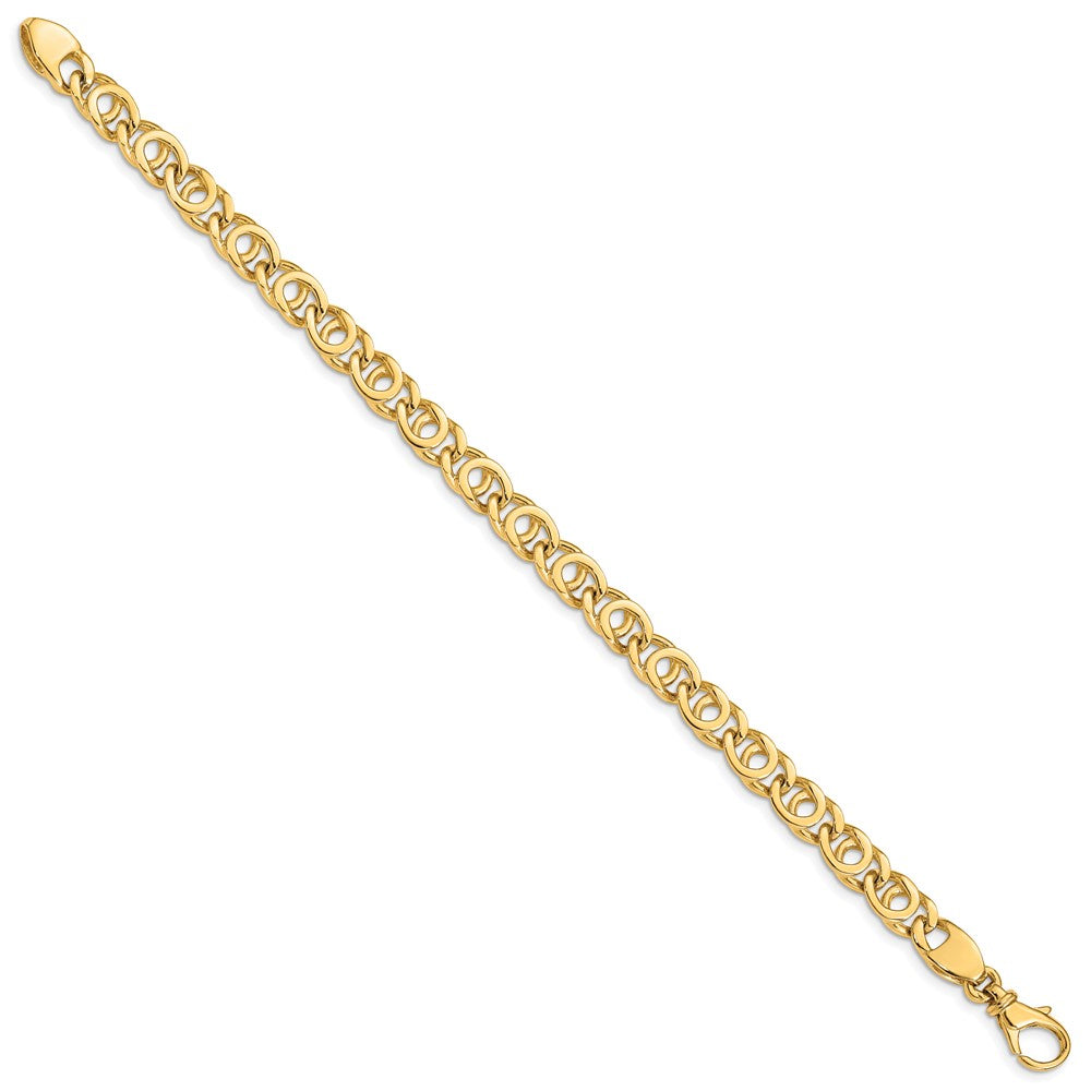 Solid 14K Yellow Gold 7 inch 7mm Hand Polished Fancy Link with Fancy Lobster Clasp Bracelet