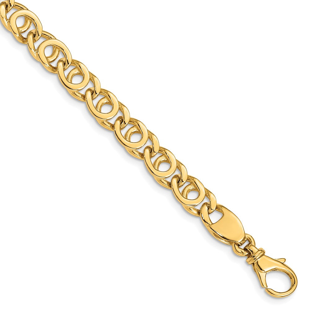 Solid 14K Yellow Gold 8 inch 7mm Hand Polished Fancy Link with Fancy Lobster Clasp Bracelet