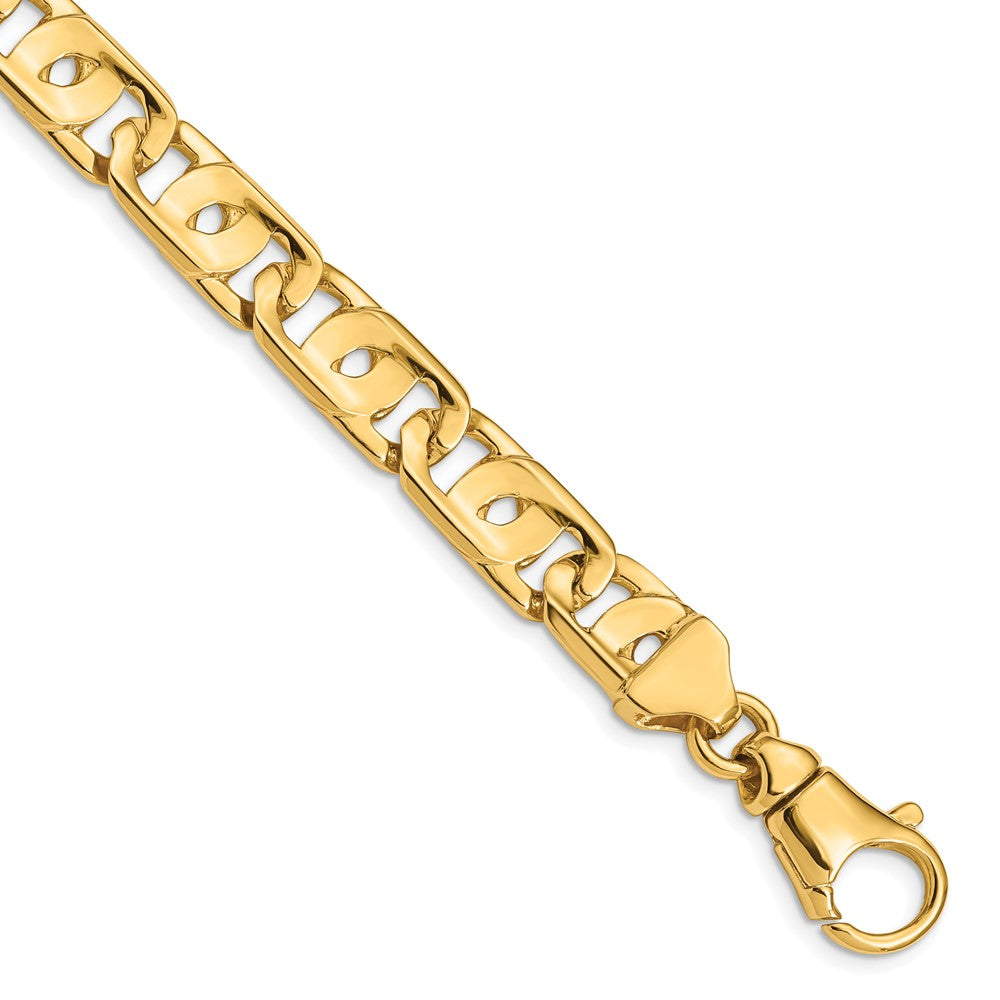 Solid 14K Yellow Gold 9 inch 10mm Hand Polished Fancy Link with Fancy Lobster Clasp Bracelet