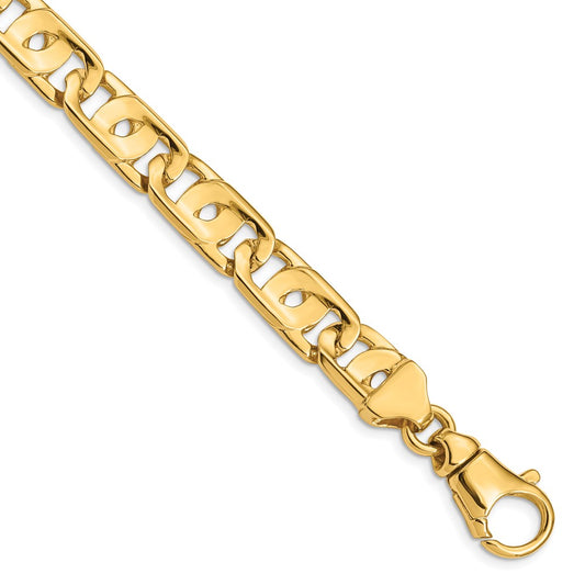 Solid 14K Yellow Gold 9 inch 10mm Hand Polished Fancy Link with Fancy Lobster Clasp Bracelet