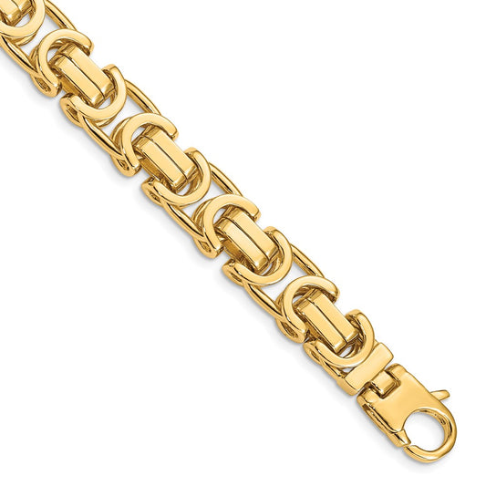 Solid 14K Yellow Gold 22 inch 10.1mm Hand Polished Byzantine Link with Lobster Clasp Chain Necklace