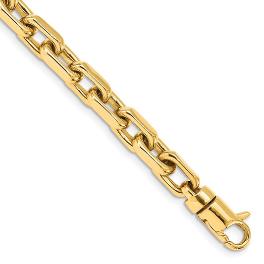 Solid 14K Yellow Gold 8.5 inch 7mm Hand Polished Fancy Link with Lobster Clasp Bracelet