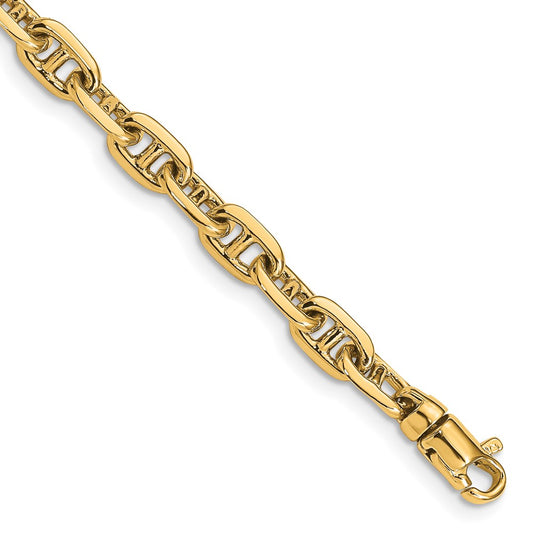 Solid 14K Yellow Gold 7.5 inch 5.1mm Hand Polished Fancy Link with Lobster Clasp Bracelet