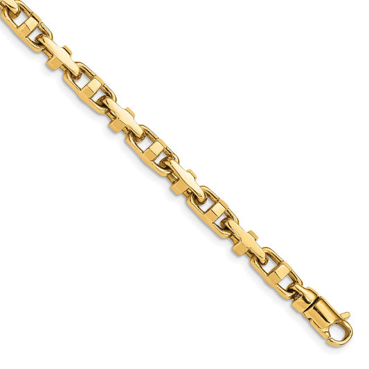 Solid 14K Yellow Gold 24 inch 5mm Hand Polished Fancy Link with Lobster Clasp Chain Necklace