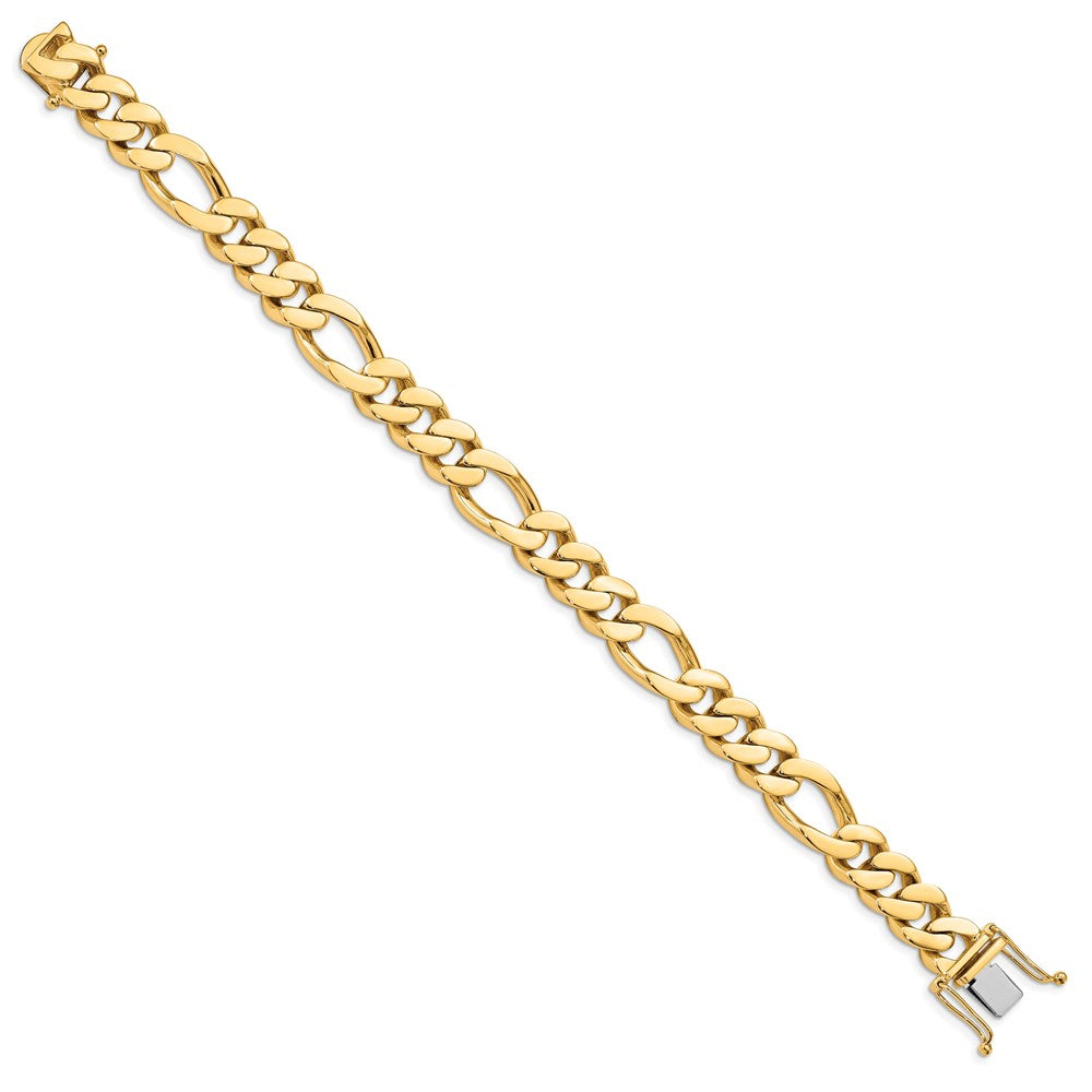 Solid 14K Yellow Gold 8.5 inch 11.8mm  Hand Polished Figaro Link with Box Catch Bracelet