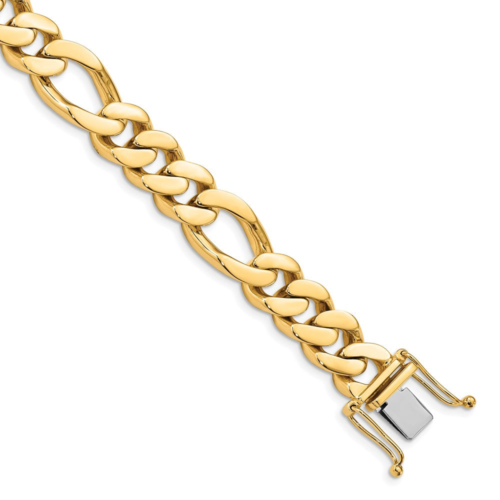 Solid 14K Yellow Gold 8.5 inch 11.8mm  Hand Polished Figaro Link with Box Catch Bracelet