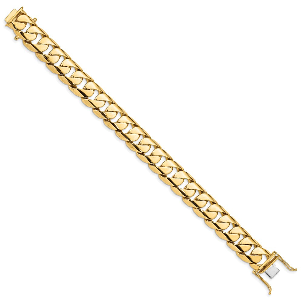 Solid 14K Yellow Gold 9 inch 15.4mm Hand Polished Rounded Curb Link with Box Catch Clasp Bracelet