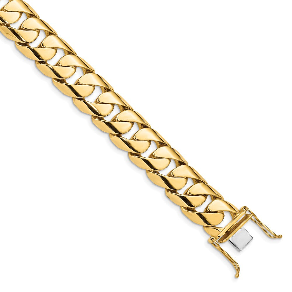 Solid 14K Yellow Gold 9 inch 15.4mm Hand Polished Rounded Curb Link with Box Catch Clasp Bracelet