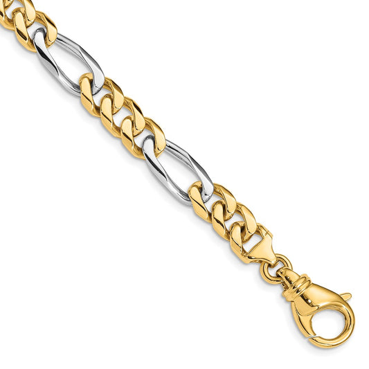 Solid 14K Two-tone Gold 24 inch 7.85mm Hand Polished Fancy Link with Fancy Lobster Clasp Chain Necklace