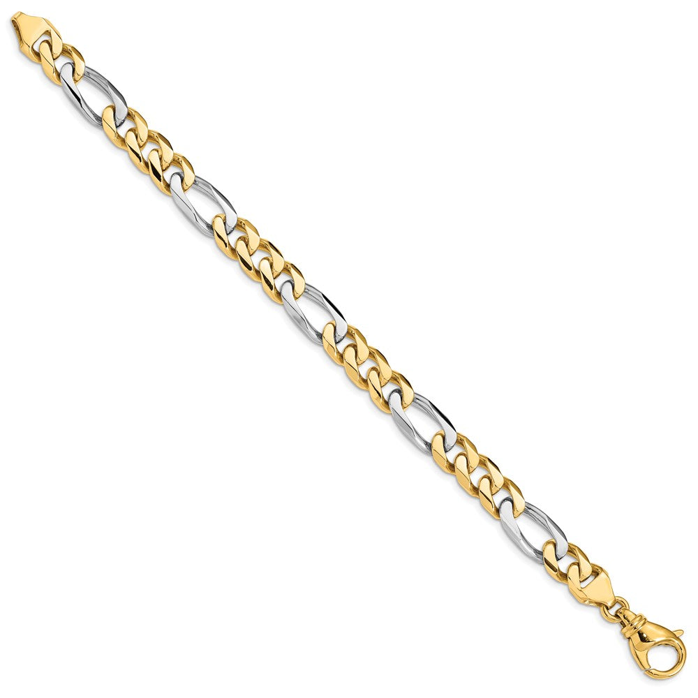 Solid 14K Two-tone Gold 8 inch 8.5mm Hand Polished Fancy Link with Fancy Lobster Clasp Bracelet