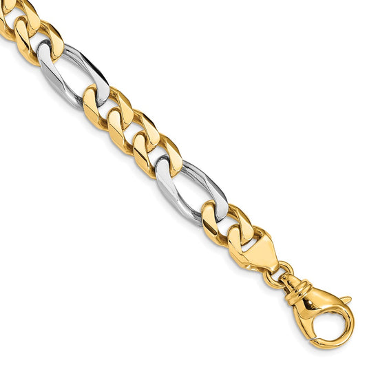 Solid 14K Two-tone Gold 20 inch 8.5mm Hand Polished Fancy Link with Fancy Lobster Clasp Chain Necklace