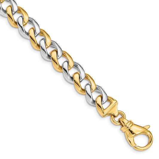 Solid 14K Two-tone Gold 22 inch 9.3mm Hand Polished Fancy Link with Fancy Lobster Clasp Chain Necklace