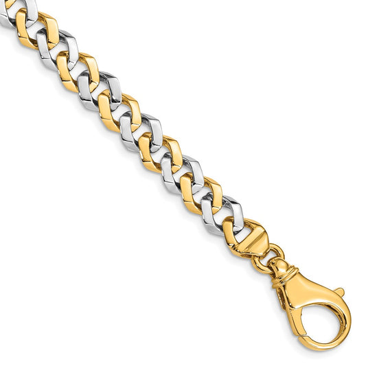 Solid 14K Two-tone Gold 18 inch 8mm Hand Polished Fancy Link with Fancy Lobster Clasp Chain Necklace