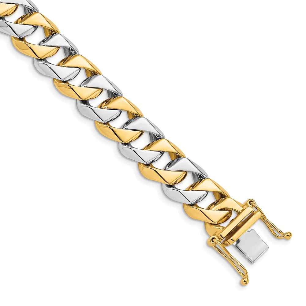 Solid 14K Two-tone Gold 24 inch 11.2mm Hand Polished Fancy Link with Box Catch Clasp Chain Necklace