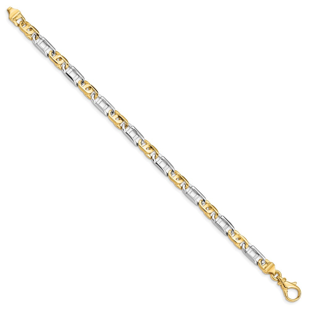 Solid 14K Two-tone Gold 7.5 inch 5.5mm Hand Polished Fancy Link with Fancy Lobster Clasp Bracelet