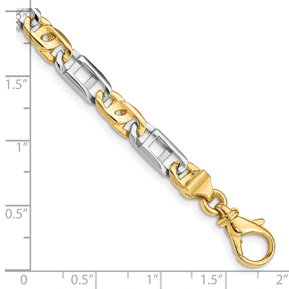 Solid 14K Two-tone Gold 7.5 inch 5.5mm Hand Polished Fancy Link with Fancy Lobster Clasp Bracelet