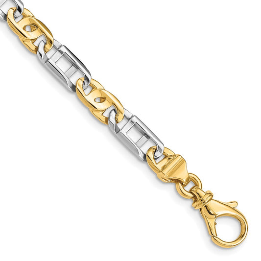 Solid 14K Two-tone Gold 18 inch 5.5mm Hand Polished Fancy Link with Fancy Lobster Clasp Chain Necklace