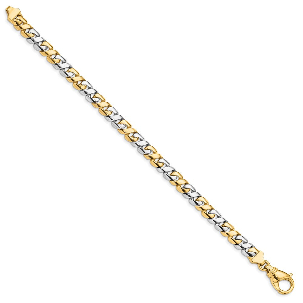 Solid 14K Two-tone Gold 8 inch 7.1mm Hand Polished Fancy Link with Fancy Lobster Clasp Bracelet