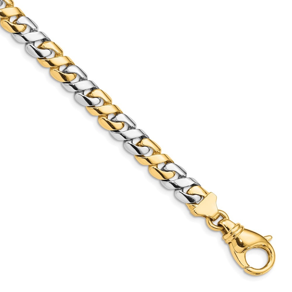 Solid 14K Two-tone Gold 8 inch 7.1mm Hand Polished Fancy Link with Fancy Lobster Clasp Bracelet