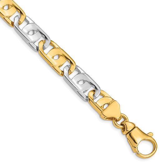 Solid 14K Two-tone Gold 20 inch 10mm Hand Polished Fancy Link with Fancy Lobster Clasp Chain Necklace