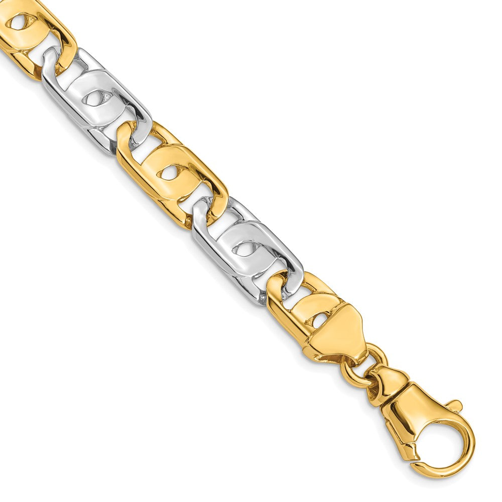 Solid 14K Two-tone Gold 24 inch 10mm Hand Polished Fancy Link with Fancy Lobster Clasp Chain Necklace