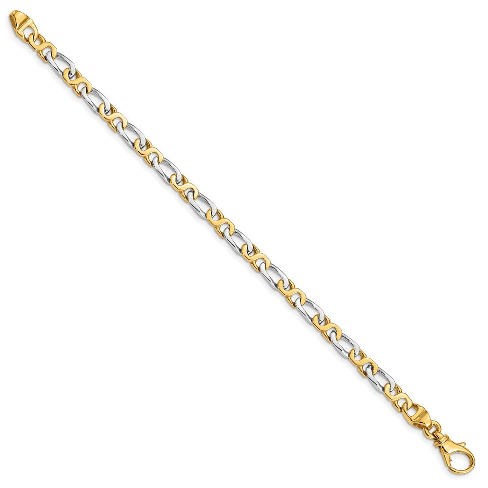 Solid 14K Two-tone Gold 7 inch 4.8mm Hand Polished Fancy Link with Fancy Lobster Clasp Bracelet