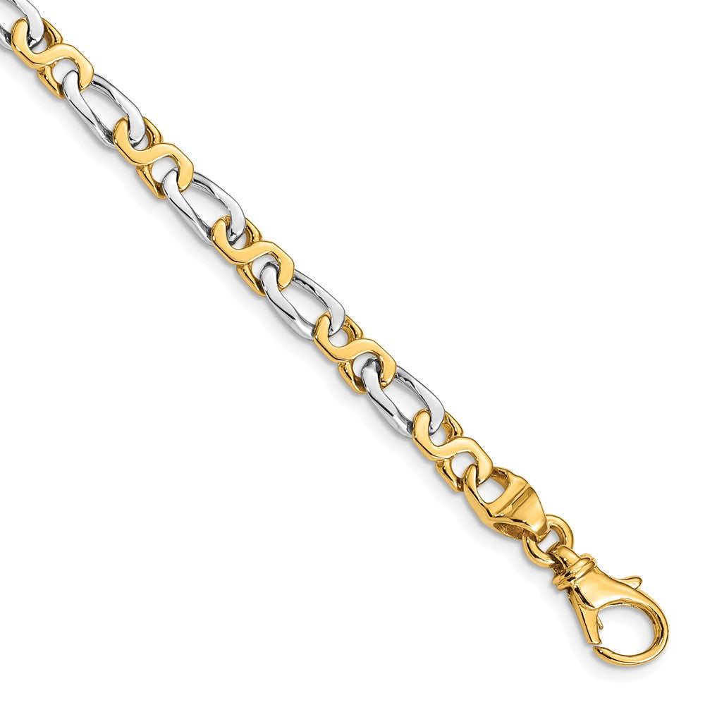 Solid 14K Two-tone Gold 8 inch 4.8mm Hand Polished Fancy Link with Fancy Lobster Clasp Bracelet