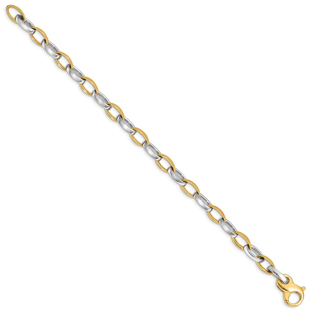 Solid 14K Two-tone Gold 8.5 inch 6.6mm Hand Polished and Satin Fancy Link with Fancy Lobster Clasp Bracelet