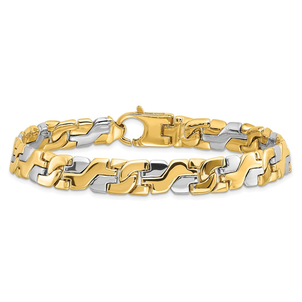 Solid 14K Two-tone Gold 9 inch 8.8mm Hand Polished Fancy Link with Fancy Lobster Clasp Bracelet