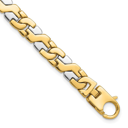 Solid 14K Two-tone Gold 9 inch 8.8mm Hand Polished Fancy Link with Fancy Lobster Clasp Bracelet