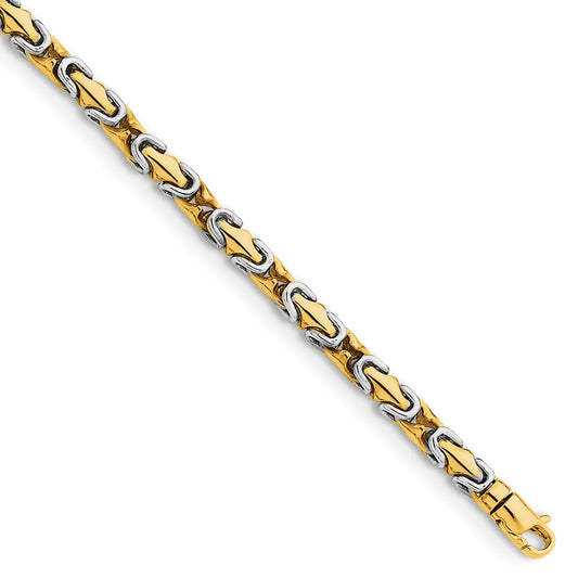 Solid 14K Two-tone Gold 24 inch 4.2mm Hand Polished Fancy Link with Lobster Clasp Chain Necklace