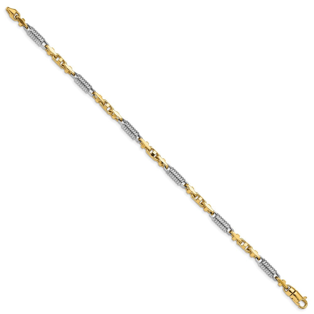 Solid 14K Two-tone Gold 8.75 inch 4.6mm Hand Polished Fancy Link with Lobster Clasp Bracelet