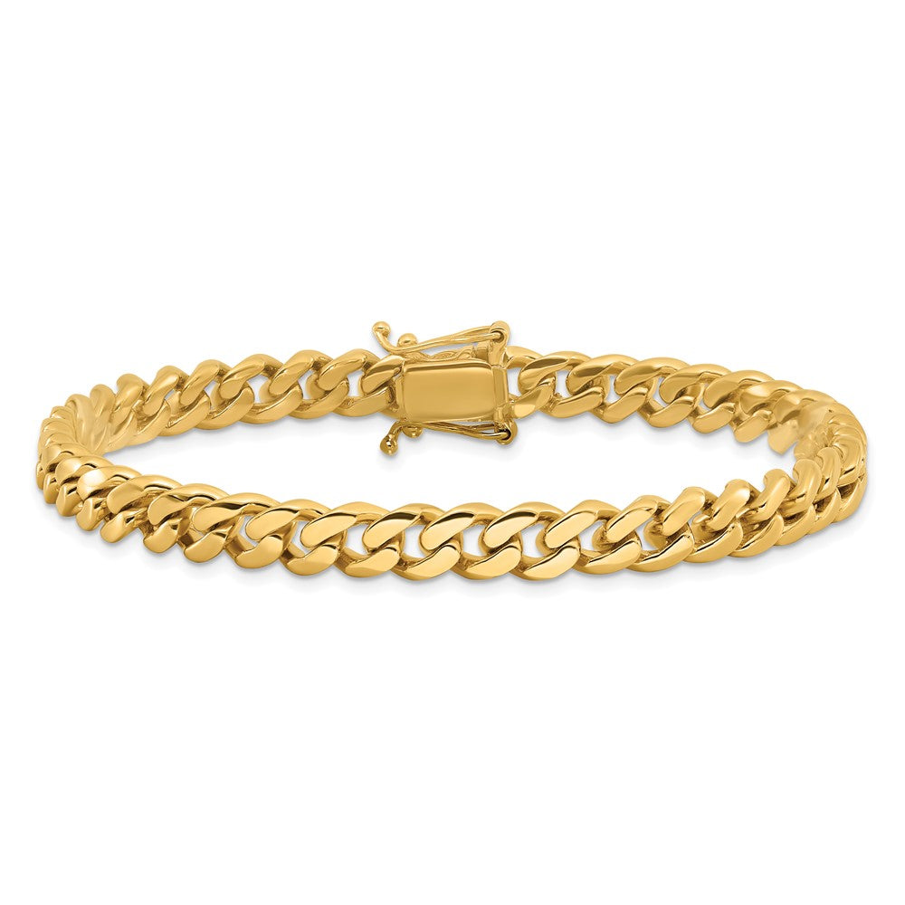 Solid 14K Yellow Gold 22 inch 7mm Hand Polished Miami Cuban Link with Box Catch Clasp Chain Necklace