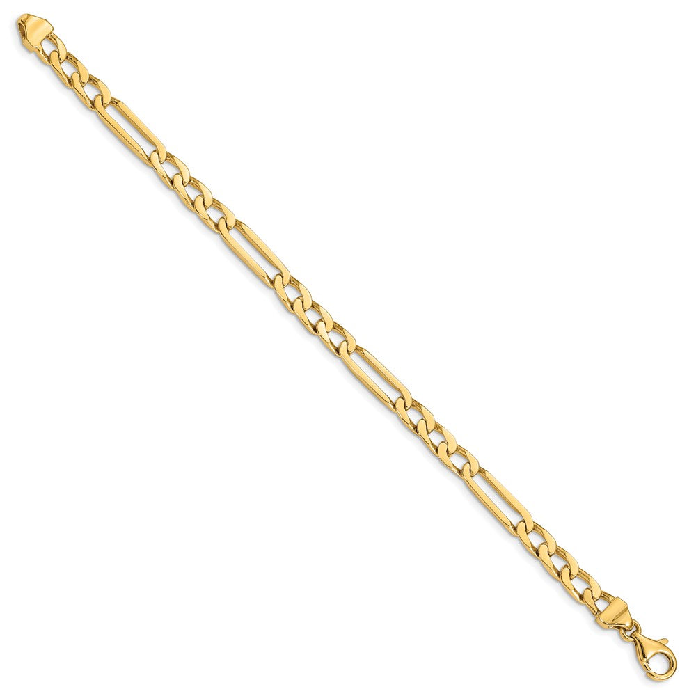 Solid 14K Yellow Gold 7 inch 5mm Hand Polished Figaro Link with Fancy Lobster Clasp Bracelet