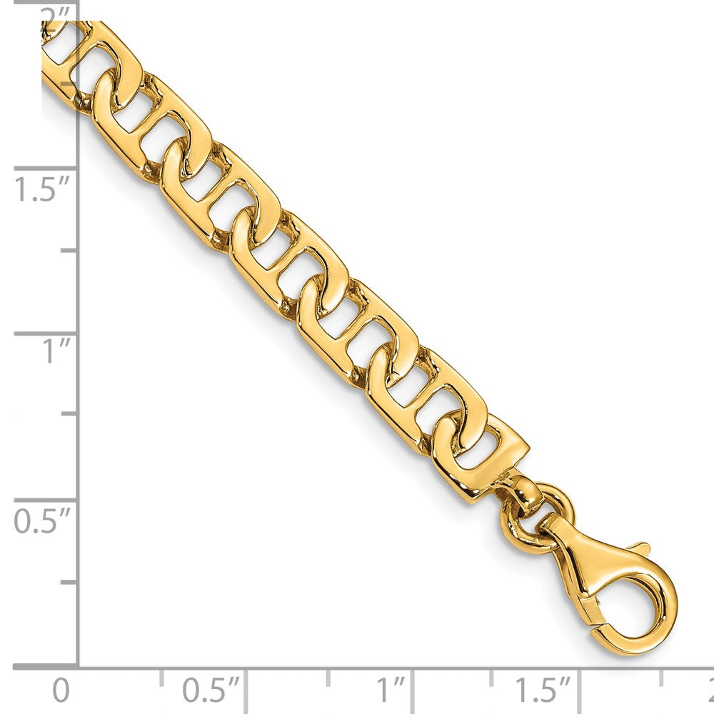 Solid 14K Yellow Gold 8 inch 6.5mm Hand Polished Fancy Anchor Link with Fancy Lobster Clasp Bracelet