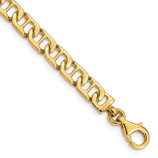 Solid 14K Yellow Gold 7 inch 6.5mm Hand Polished Fancy Anchor Link with Fancy Lobster Clasp Bracelet