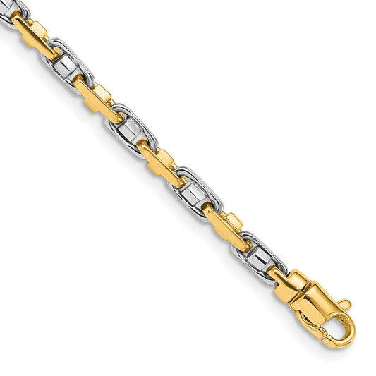 Solid 14K Two-tone Gold 7.25 inch 3.5mm Fancy Link with Lobster Clasp Bracelet