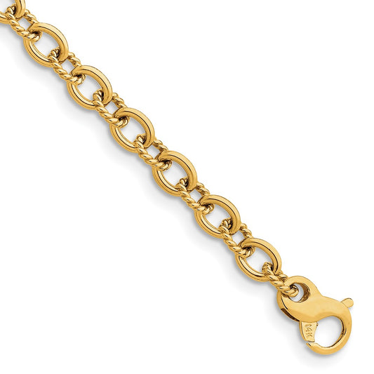 Solid 14K Yellow Gold 24 inch 7.8mm Hand Polished and Textured Fancy Link with Fancy Lobster Clasp Chain Necklace