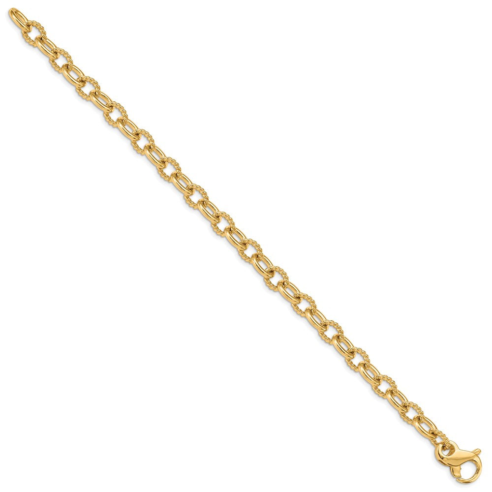 Solid 14K Yellow Gold 8.5 inch 7.8mm Hand Polished and Textured Fancy Link with Fancy Lobster Clasp Bracelet