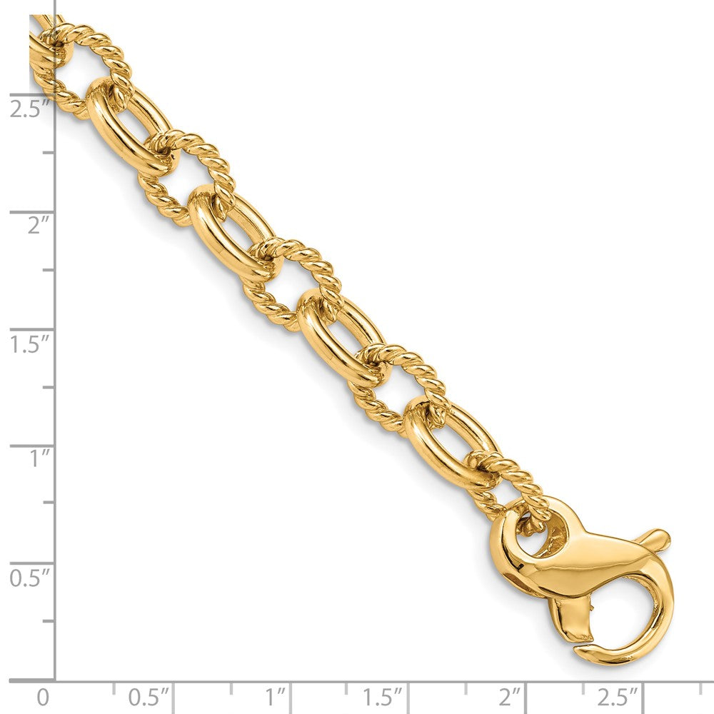 Solid 14K Yellow Gold 8.5 inch 7.8mm Hand Polished and Textured Fancy Link with Fancy Lobster Clasp Bracelet