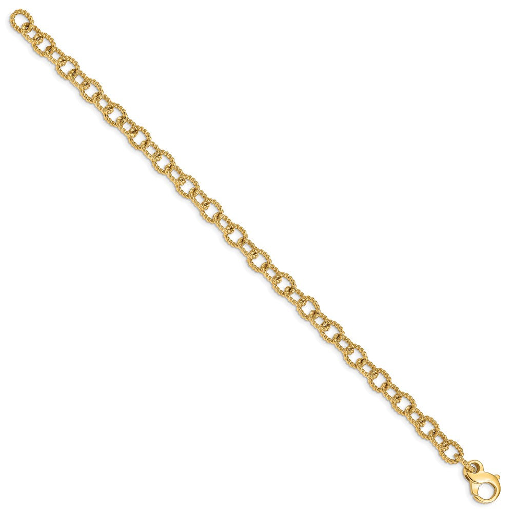 Solid 14K Yellow Gold 8.5 inch 6.5mm Hand Polished Fancy Rope Link with Fancy Lobster Clasp Bracelet