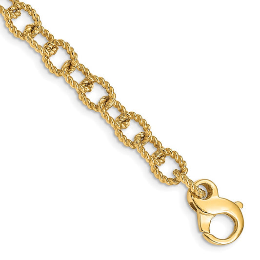 Solid 14K Yellow Gold 8.5 inch 6.5mm Hand Polished Fancy Rope Link with Fancy Lobster Clasp Bracelet