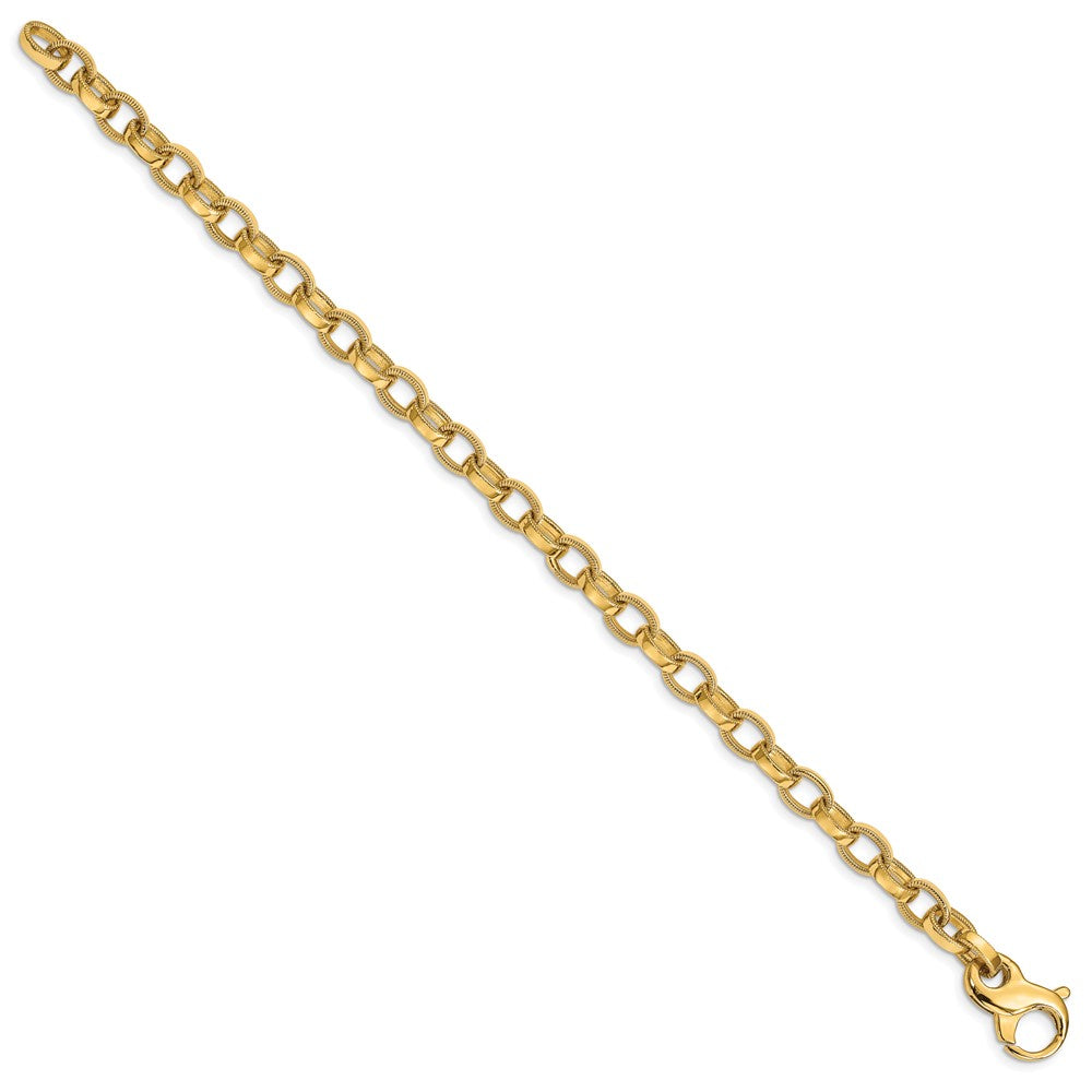 Solid 14K Yellow Gold 8.5 inch 6.2mm Hand Polished with Ridged Edge Fancy Link Fancy Lobster Clasp Bracelet